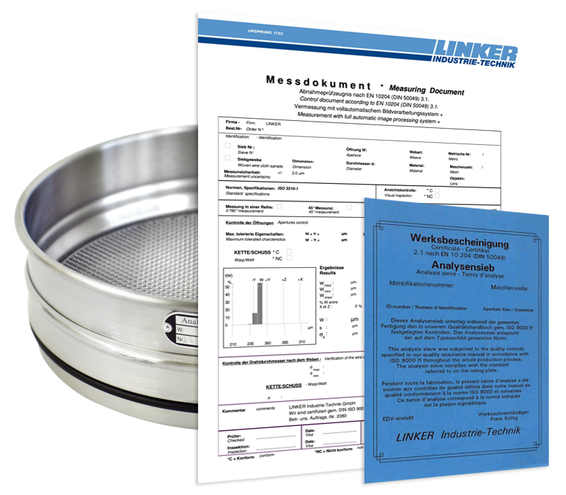 Messdokument für Analysesieb | Ø 200 mm - Ø 250 mm